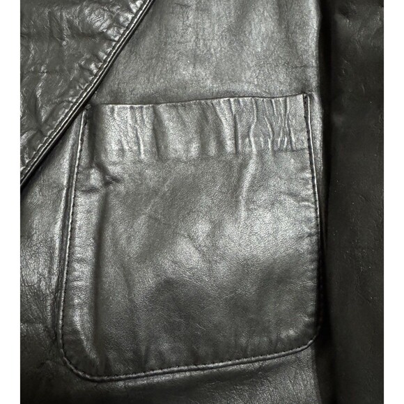 Vintage Genuine Leather Blazer Men 52 Black 2 Button 3 Pockets Made In Brazil - Picture 4 of 7
